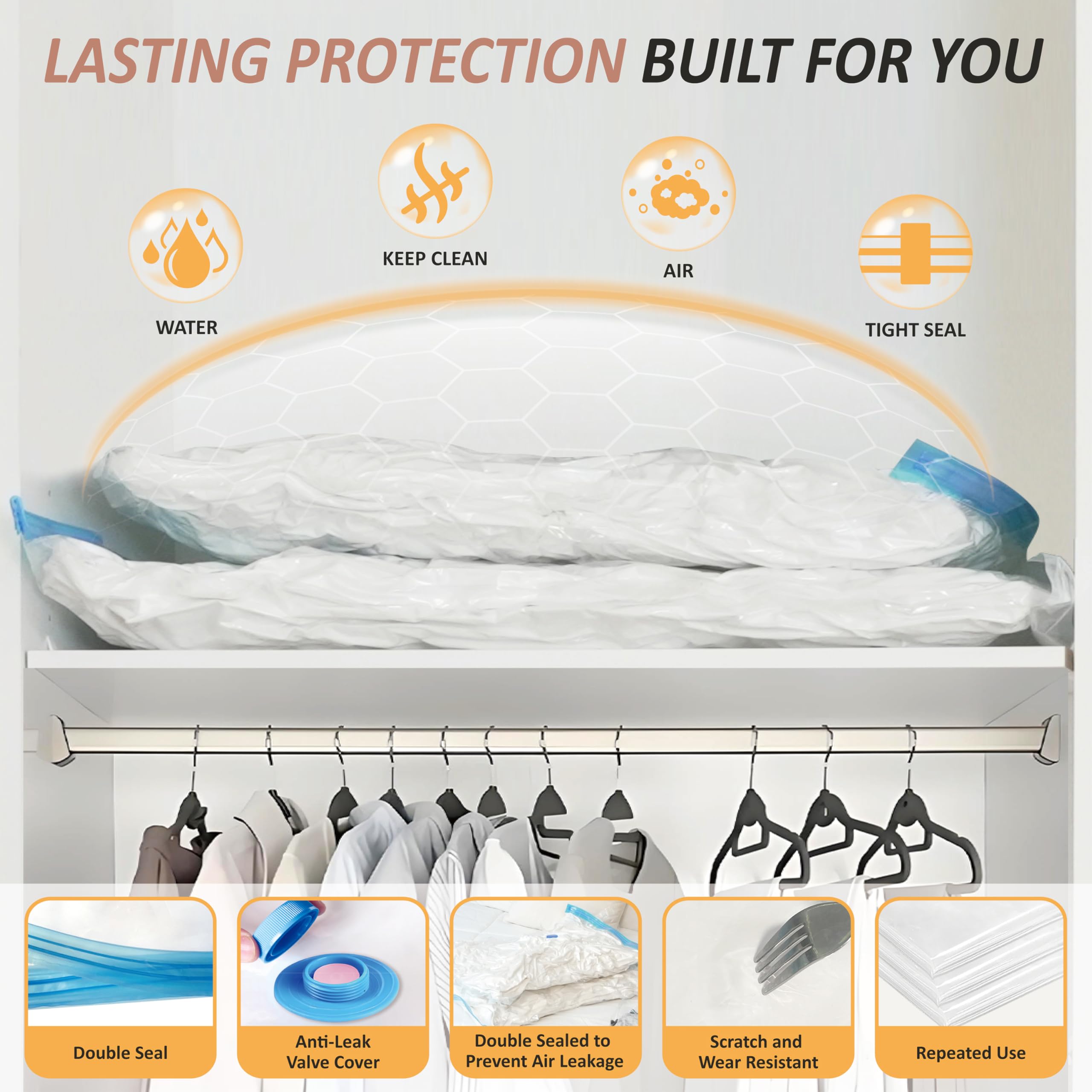 Cozy Essential Vacuum Storage Bags, 80% Compression Vacuum Seal Space Saver Plastic Packaging Bags for Clothes, Blankets, Pillow, Bedding, Comforters, Sealer Clothing Storage,20 Combo