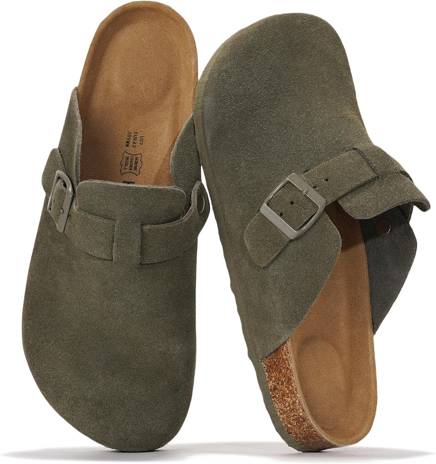 Project Cloud Mens Clogs - 100% Full Grain Genuine Leather Clogs for Men with Memory Foam Insole and Arch Support Natural Cork Footbed - Non Slip Mules Mens Slippers (Brooklyn)