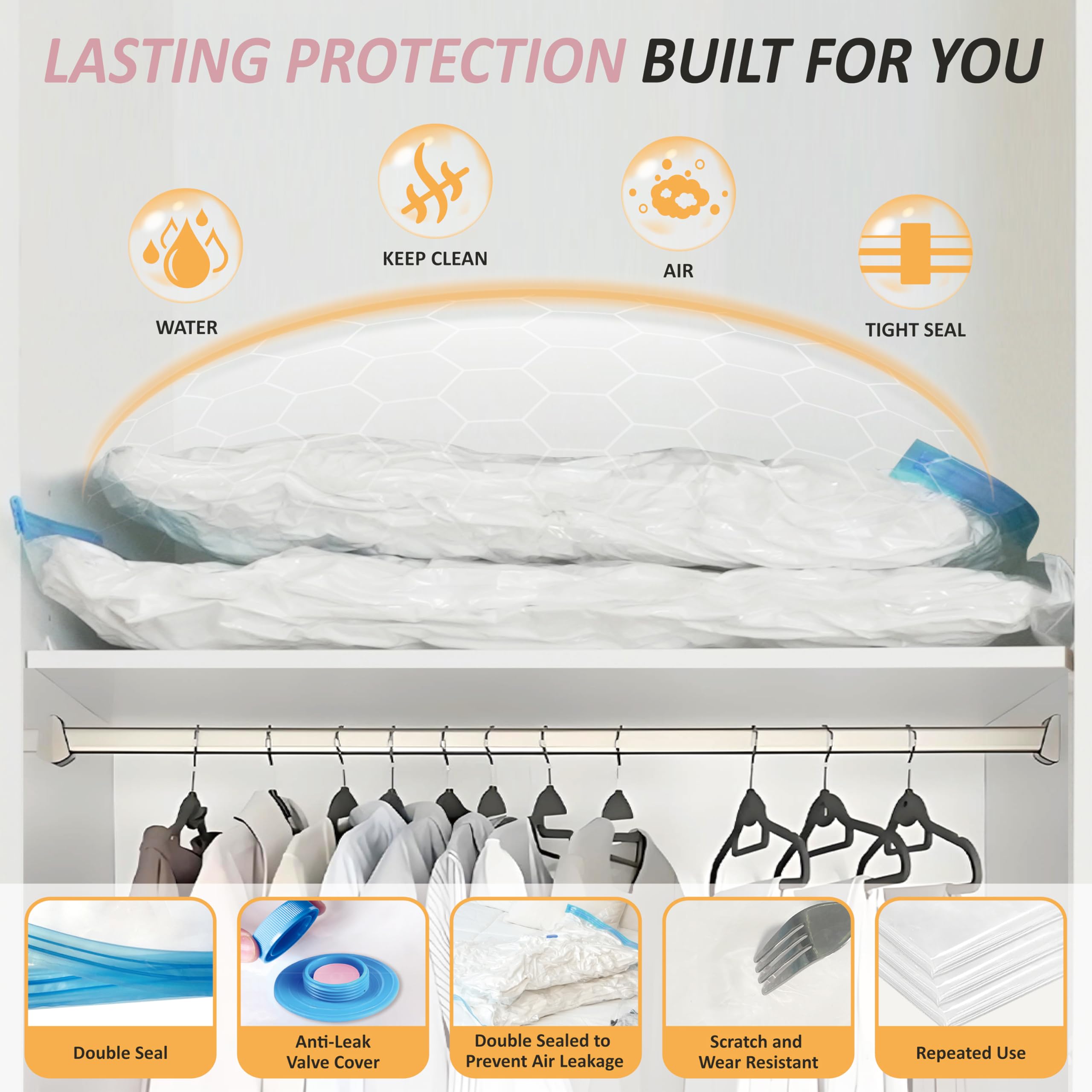 Cozy Essential Vacuum Storage Bags, 80% Compression Vacuum Seal Space Saver Plastic Packaging Bags for Clothes, Blankets, Pillow, Bedding, Comforters, Sealer Clothing Storage,20 Combo