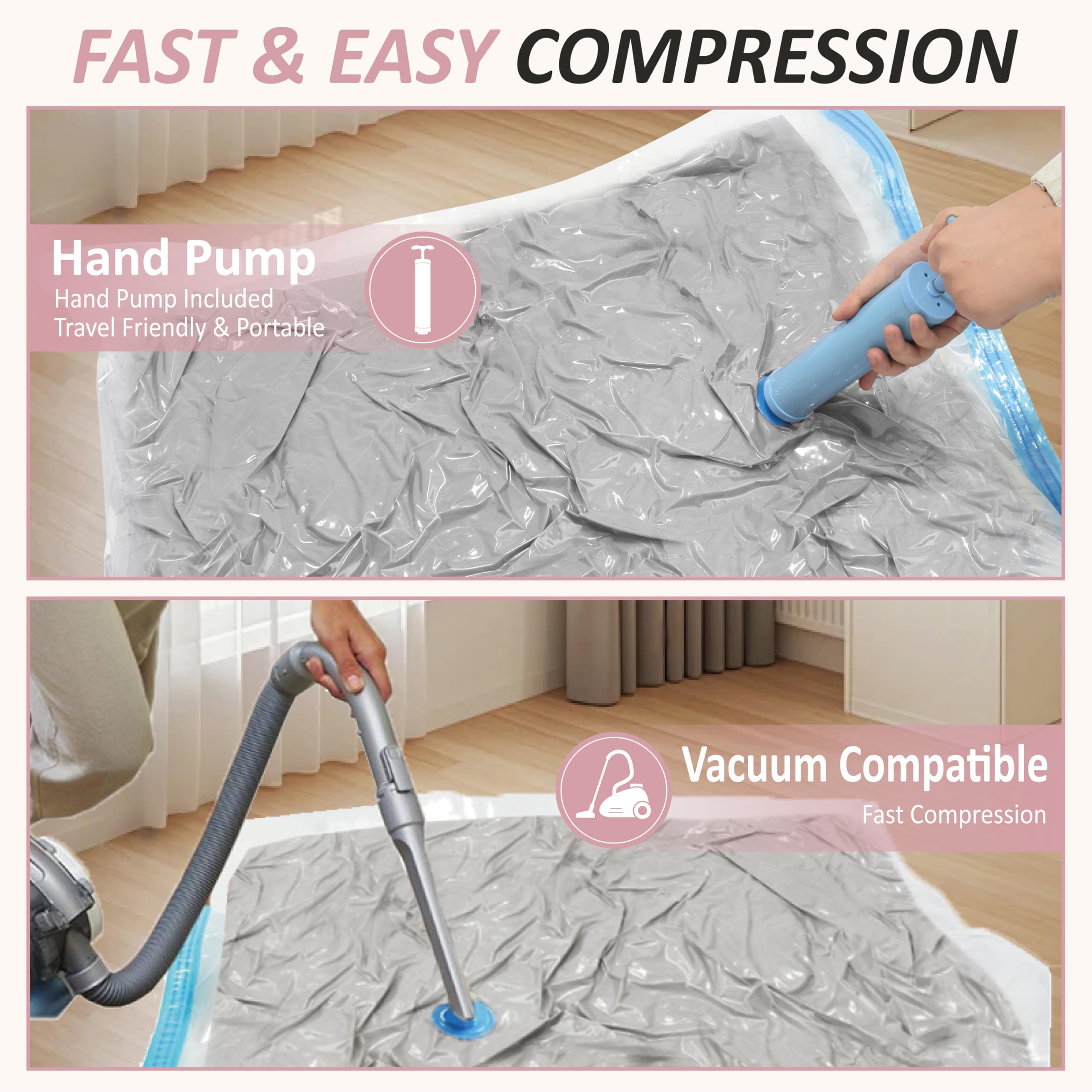 Cozy Essential Vacuum Storage Bags, 80% Compression Vacuum Seal Space Saver Plastic Packaging Bags for Clothes, Blankets, Pillow, Bedding, Comforters, Sealer Clothing Storage,20 Combo