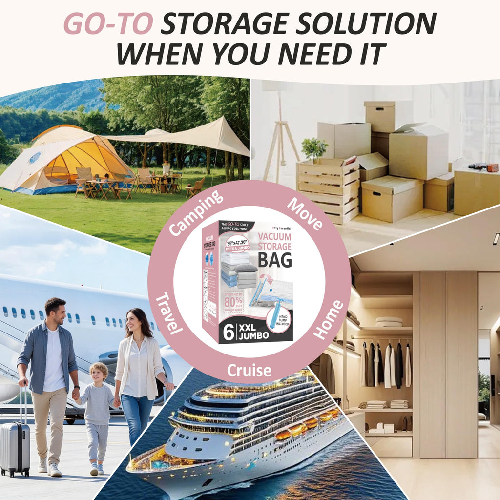 Cozy Essential Vacuum Storage Bags, 80% Compression Vacuum Seal Space Saver Plastic Packaging Bags for Clothes, Blankets, Pillow, Bedding, Comforters, Sealer Clothing Storage,20 Combo