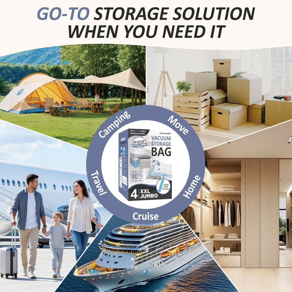 Cozy Essential Vacuum Storage Bags, 80% Compression Vacuum Seal Space Saver Plastic Packaging Bags for Clothes, Blankets, Pillow, Bedding, Comforters, Sealer Clothing Storage,20 Combo