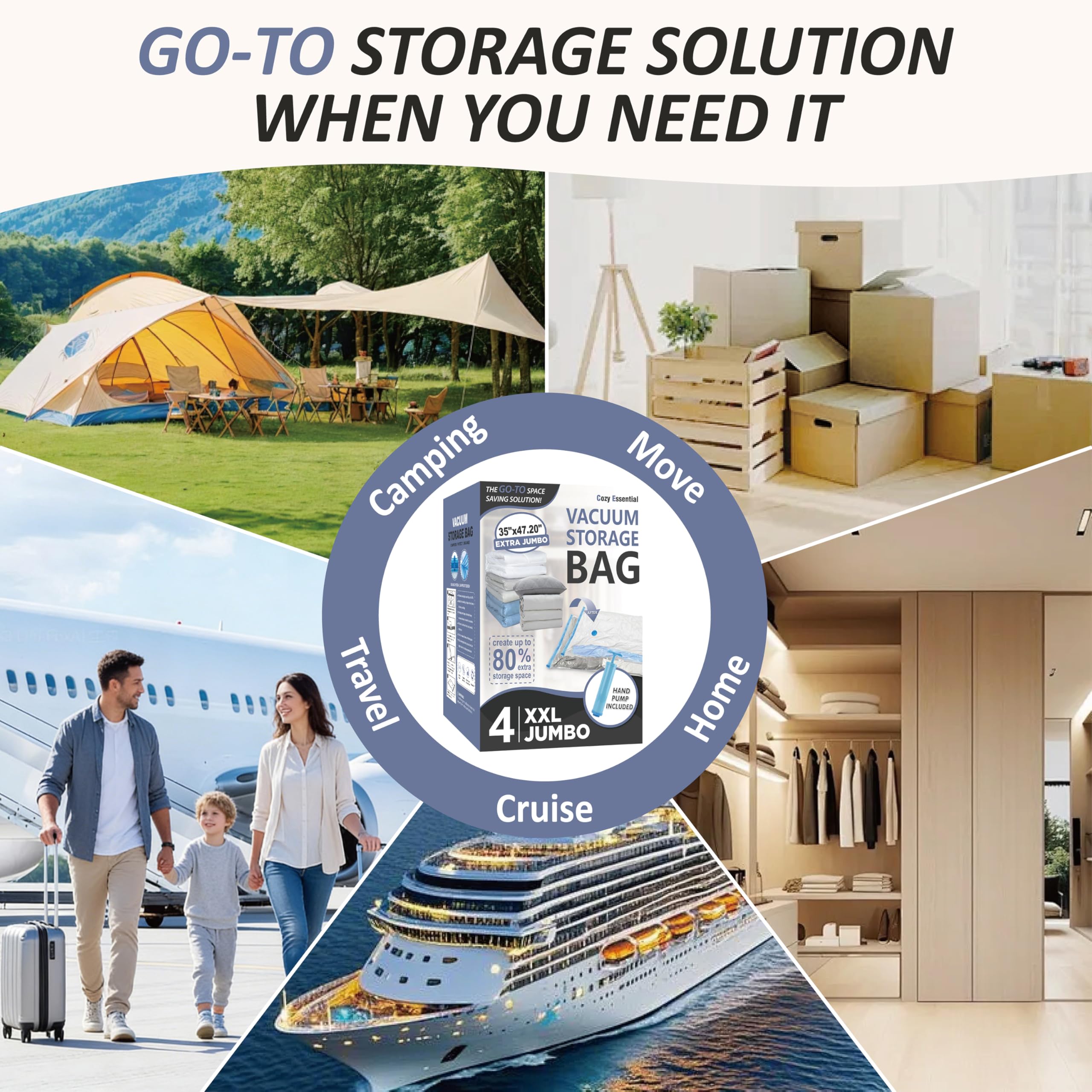 Cozy Essential Vacuum Storage Bags, 80% Compression Vacuum Seal Space Saver Plastic Packaging Bags for Clothes, Blankets, Pillow, Bedding, Comforters, Sealer Clothing Storage,20 Combo