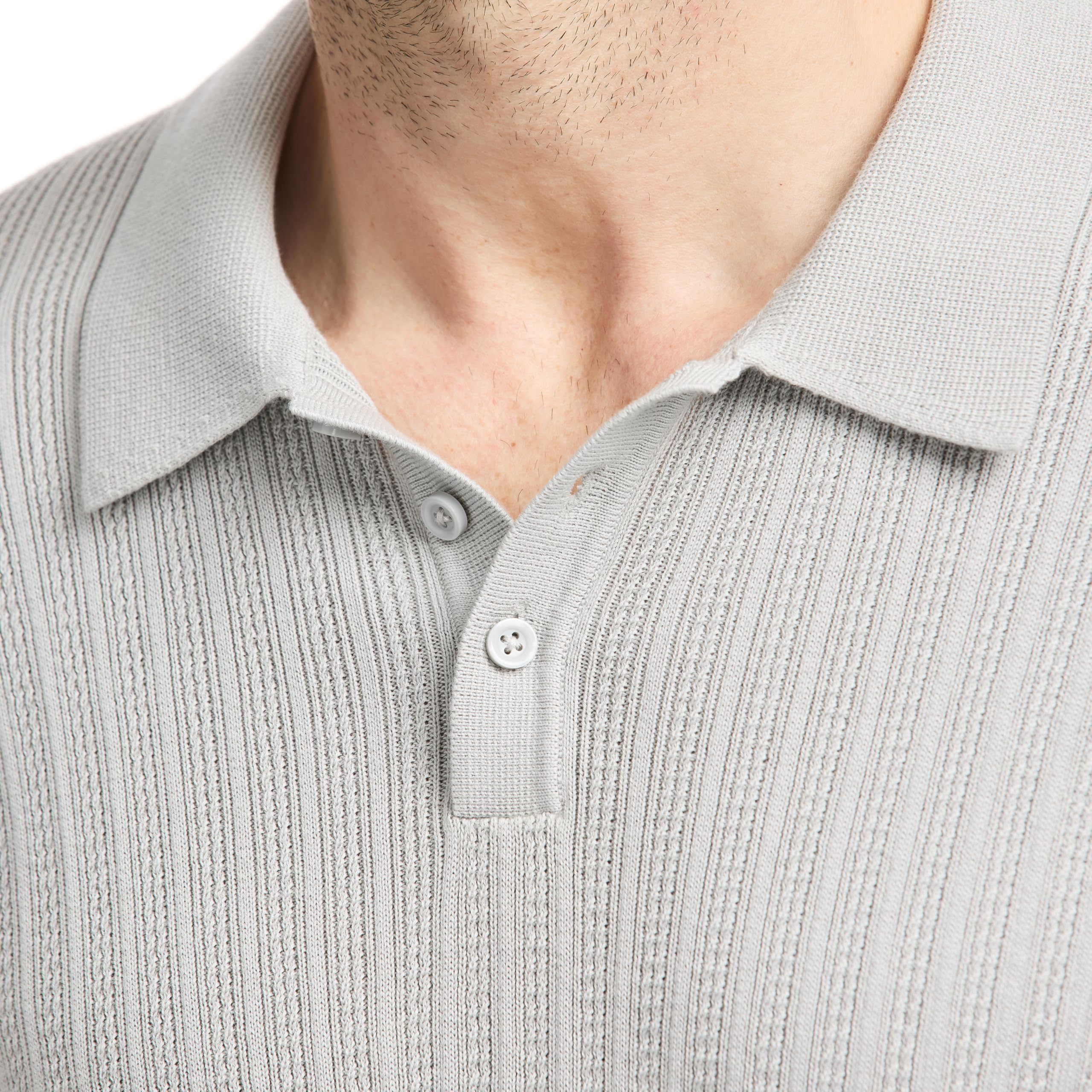 SAKS Fifth Avenue Men's Short Sleeve Vertical Texture Rib Knit Sweater Polo