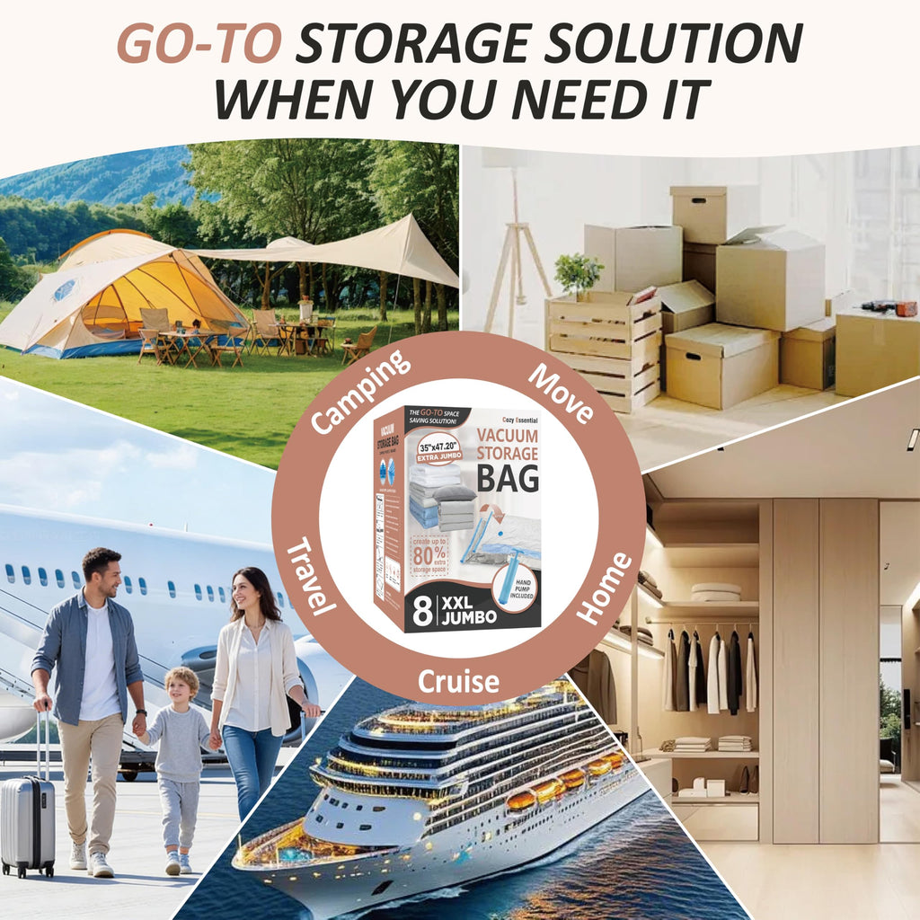 Cozy Essential Vacuum Storage Bags, 80% Compression Vacuum Seal Space Saver Plastic Packaging Bags for Clothes, Blankets, Pillow, Bedding, Comforters, Sealer Clothing Storage,20 Combo