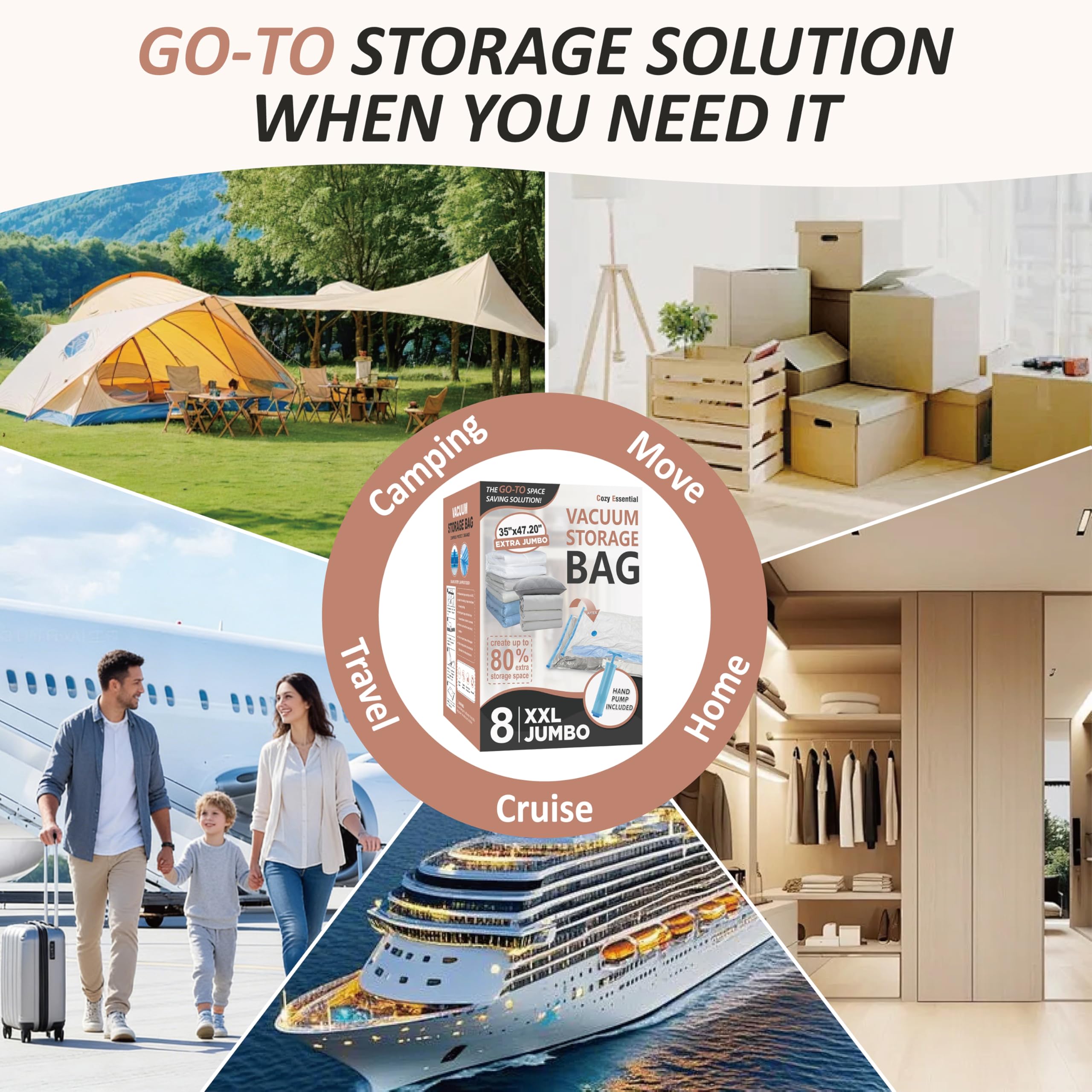 Cozy Essential Vacuum Storage Bags, 80% Compression Vacuum Seal Space Saver Plastic Packaging Bags for Clothes, Blankets, Pillow, Bedding, Comforters, Sealer Clothing Storage,20 Combo