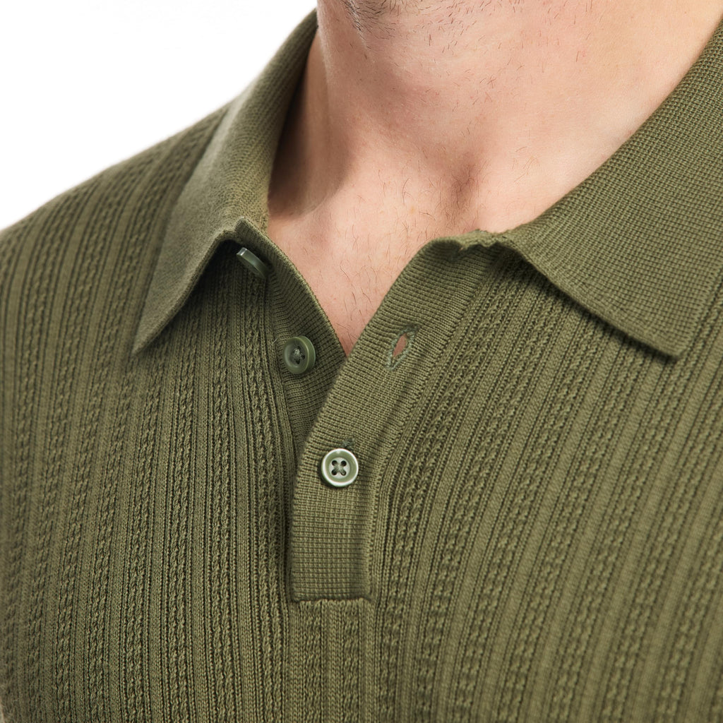 SAKS Fifth Avenue Men's Short Sleeve Vertical Texture Rib Knit Sweater Polo