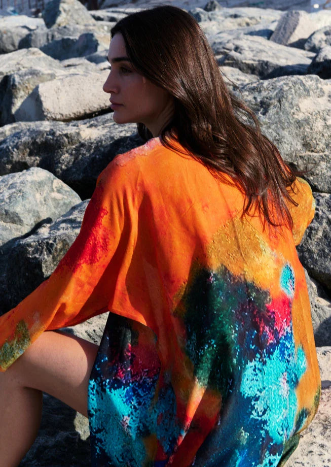 Canvas & Chaos Abstract Long Kimono - Multicolor