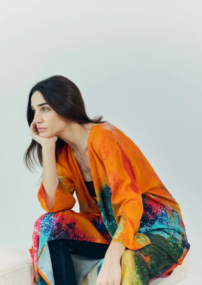 Canvas & Chaos Abstract Long Kimono - Multicolor