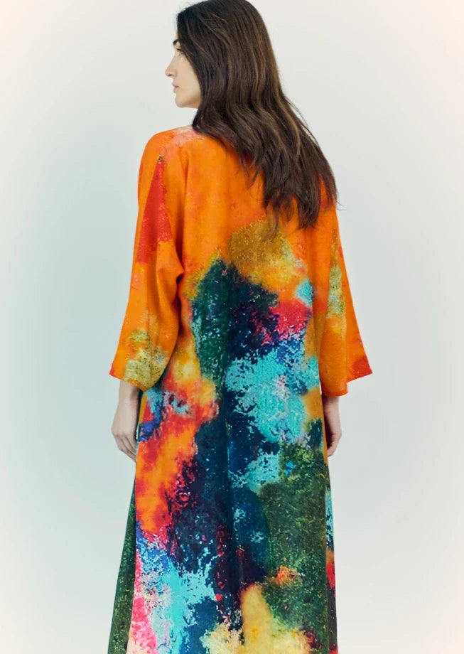Canvas & Chaos Abstract Long Kimono - Multicolor