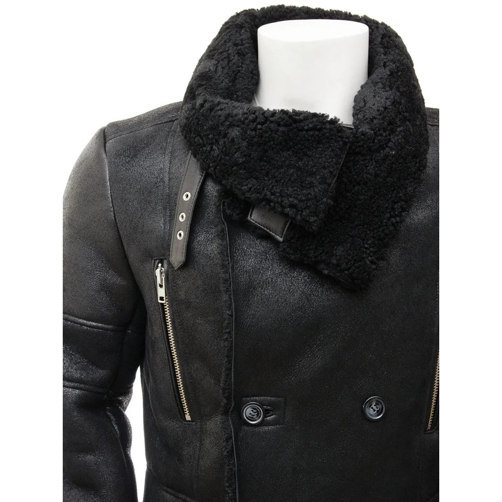 MEN BLACK SHEEPSKIN SHEARLING COAT GENEVA