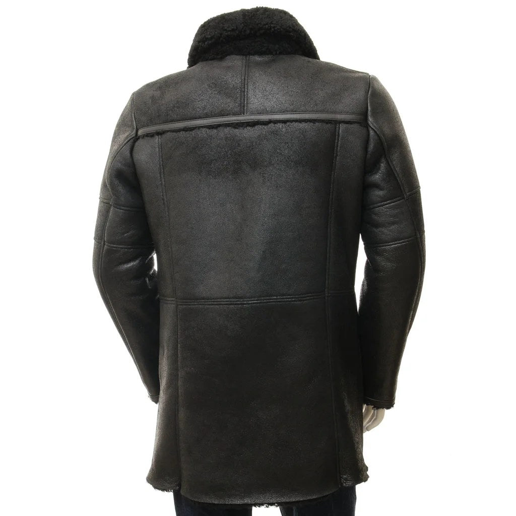 MEN BLACK SHEEPSKIN SHEARLING COAT GENEVA