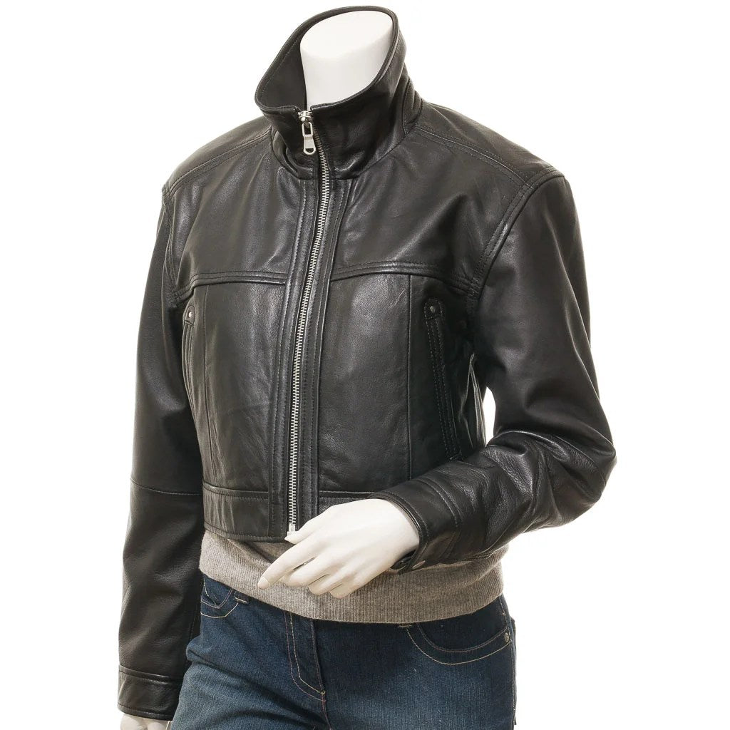 WOMEN CROPPED BLACK LEATHER JACKET MASCOTTE