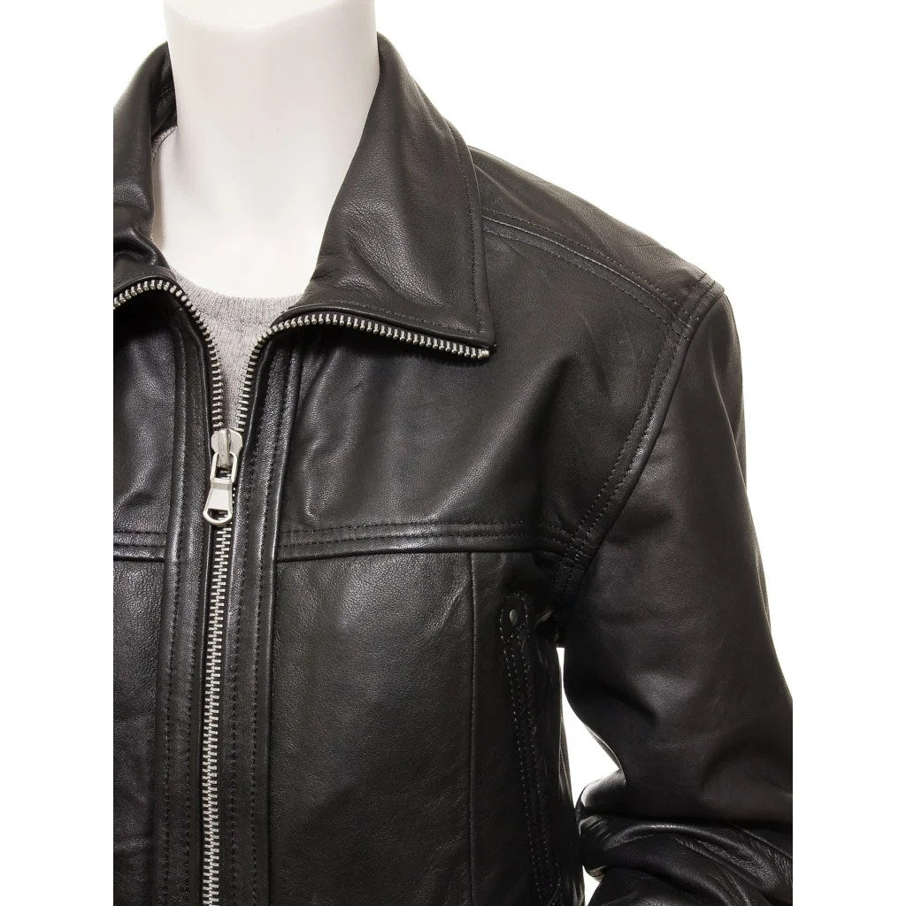 WOMEN CROPPED BLACK LEATHER JACKET MASCOTTE