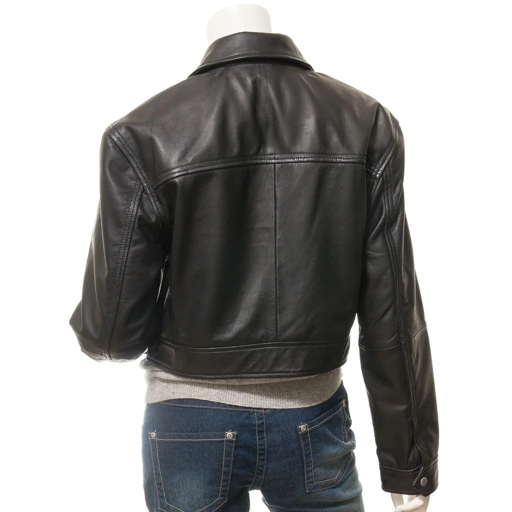 WOMEN CROPPED BLACK LEATHER JACKET MASCOTTE