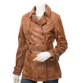 WOMEN TAN LEATHER TRENCH COAT LONGWOOD
