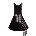 Black Cable Knit Dress with Purple Tartan Details