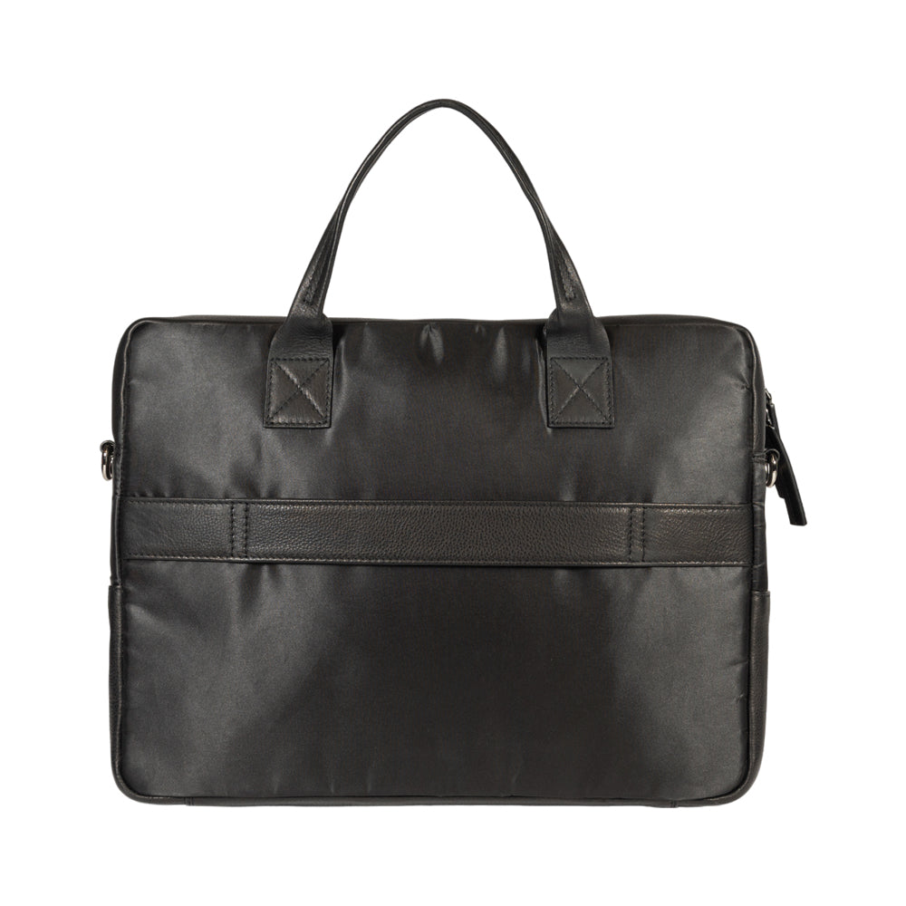 K0043AB | Briefcase in Waterproof Nylon/Full Grain Leather with Light Grain - Black Color - Inside Clutch Bag - Shiny Silver Accessories - Size 39 x 30 x 12 cm - Packaging: Tnt Bag
