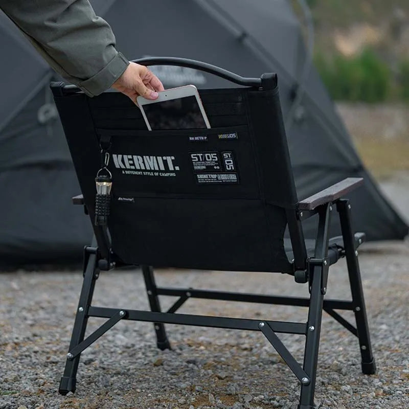Outdoor Folding Chair Kermit-Style with Oak Armrests Black