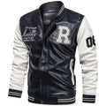Men's PU Leather Moto Jacket (WHITE)(XL)