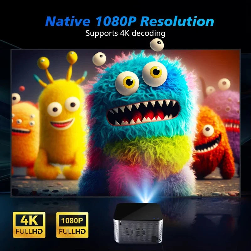 4K Android 11 Smart Projector 1080P LED WiFi6 Black