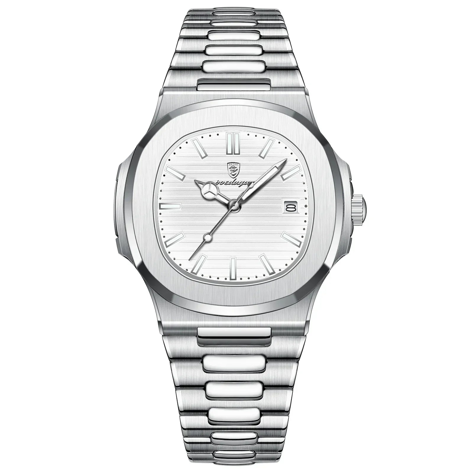 Watch for Men Stainless Steel Square Waterproof Quartz (White)