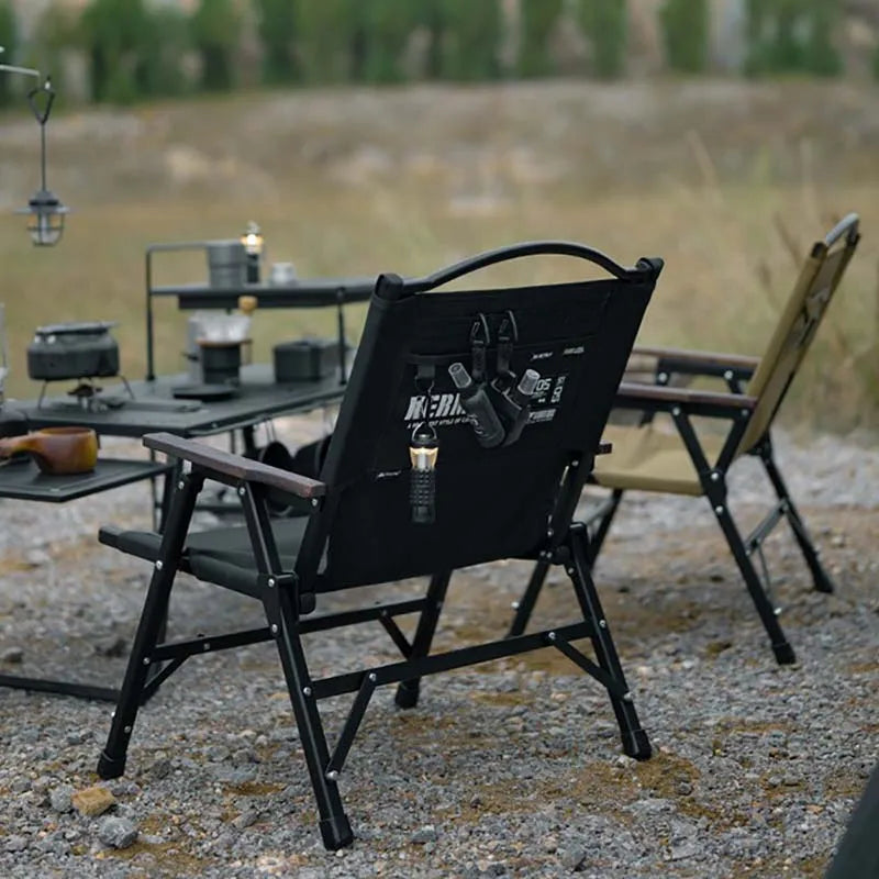 Outdoor Folding Chair Kermit-Style with Oak Armrests Black