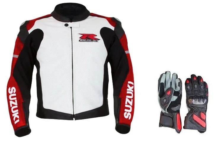 SUZUKI GSXR MOTORCYCLE LEATHER RACING RED JACKET