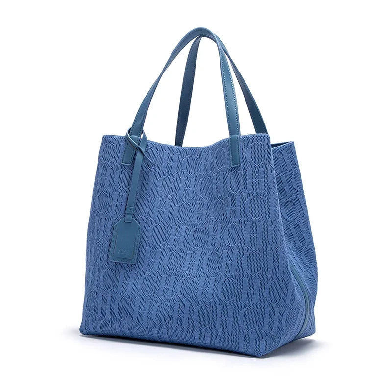 Womens Large Capacity PU Shoulder Bag (Blue)