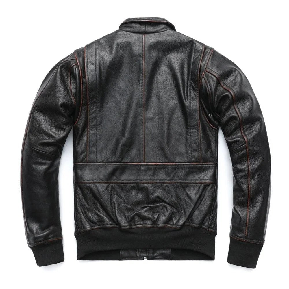 Vintage Edged Flight A2 Mens Bomber Leather Jacket 100% Goat Jacket