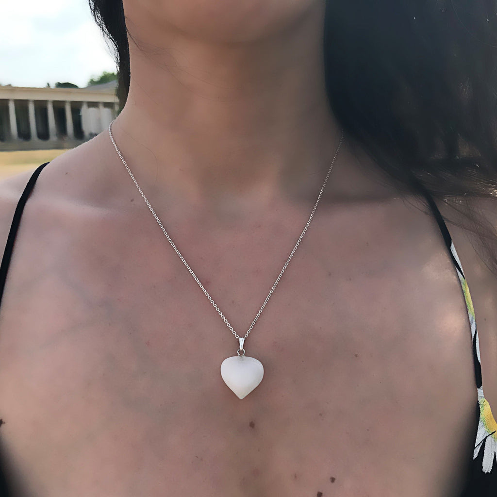 White Quartz Sterling Silver Necklace, Heart Pendant Necklace, Sterling Silver Necklace | by nlanlaVictory