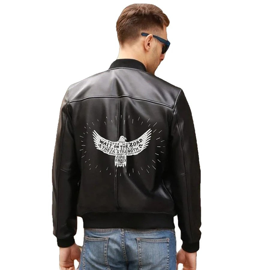 Wait On The Lord Dove Religious Printed Leather Jacket