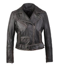 Carla Womens Distressed Short Biker Leather Jacket - Black, 2XL
