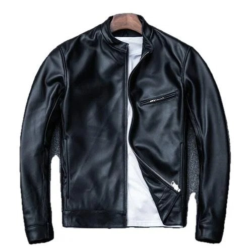 Colderon Men's Genuine Leather Jacket Vintage Sheepskin - Black, XXXL