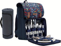 Insulated Picnic Backpack Set for 4 with Blanket