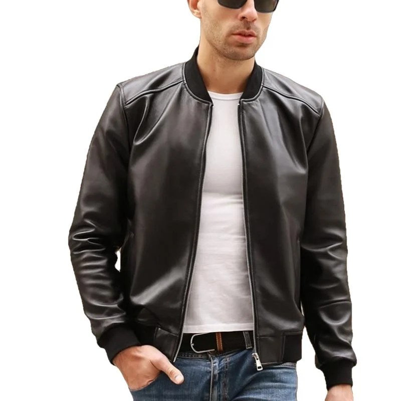 Jorah Men's Classic Bomber Leather Jacket - black, 5XL