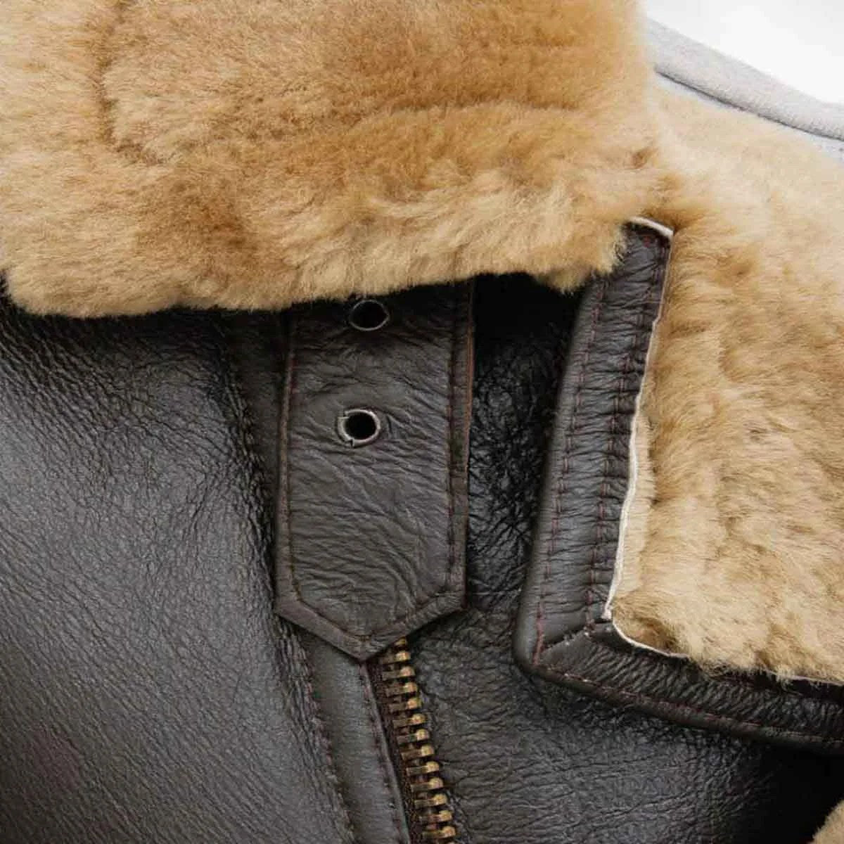 Mens Brown Shearling Leather Jacket - l