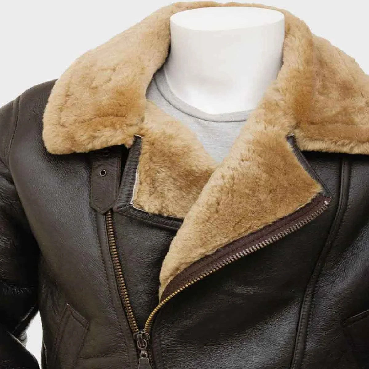Mens Brown Shearling Leather Jacket - M