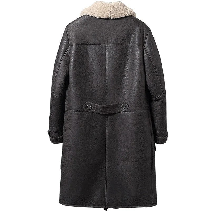 Mens Vintage Sheepskin Shearling Trench Coat - M