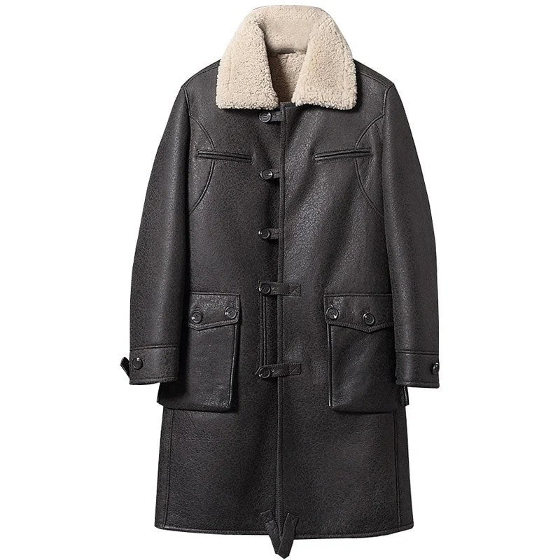 Mens Vintage Sheepskin Shearling Trench Coat