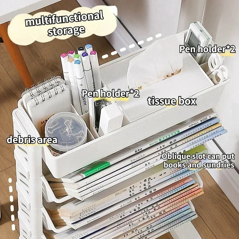 Storage Rack Bookshelf Table with Removable Wheels