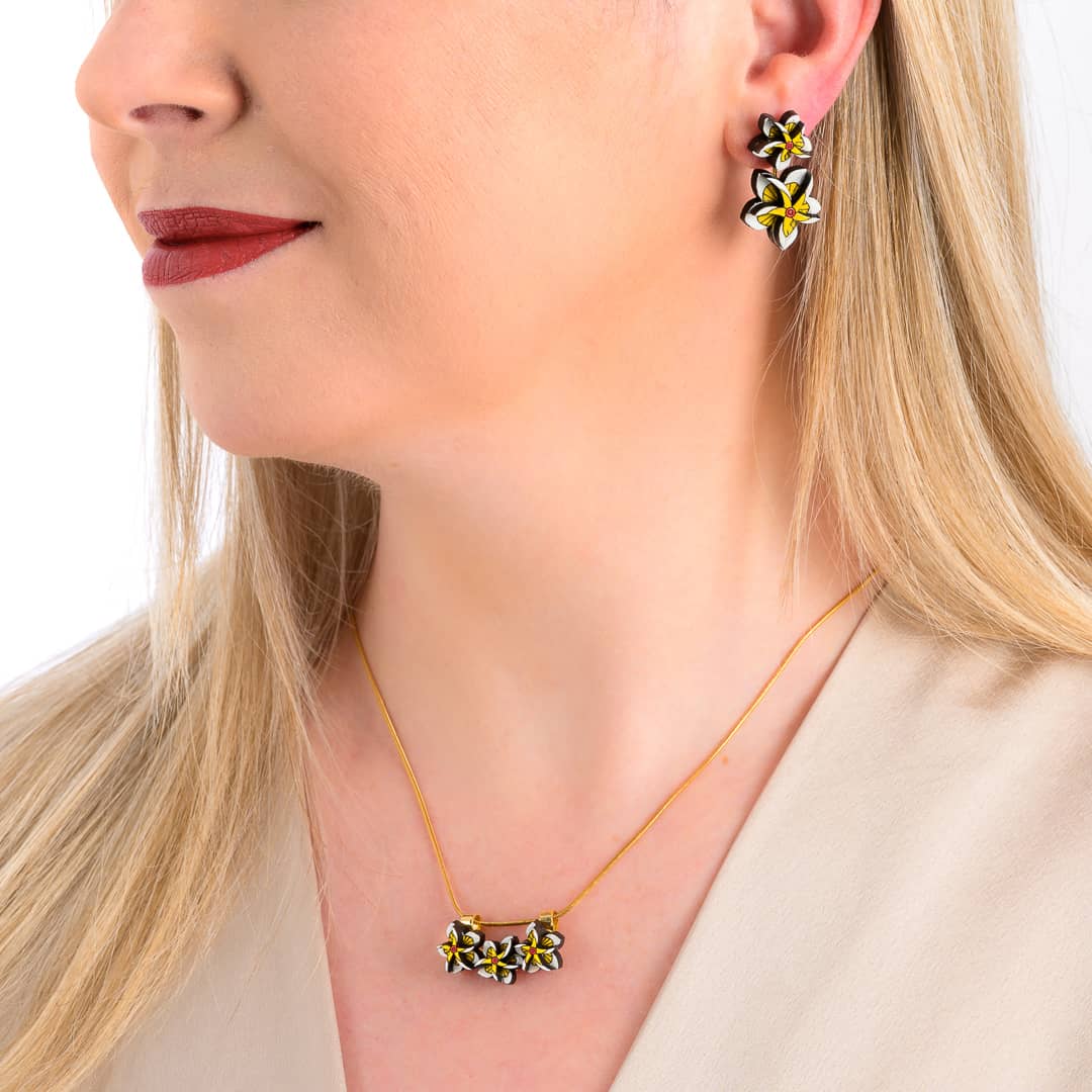 Kamboja Frangipani Reclaimed Wood Earrings