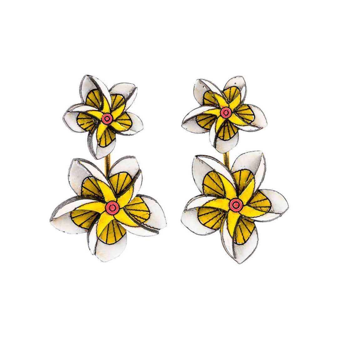 Kamboja Frangipani Reclaimed Wood Earrings