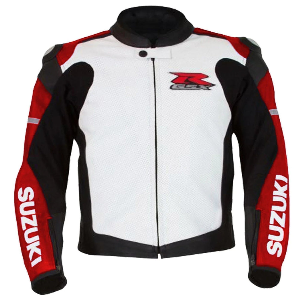 SUZUKI GSXR MOTORCYCLE LEATHER RACING RED JACKET - 5XL