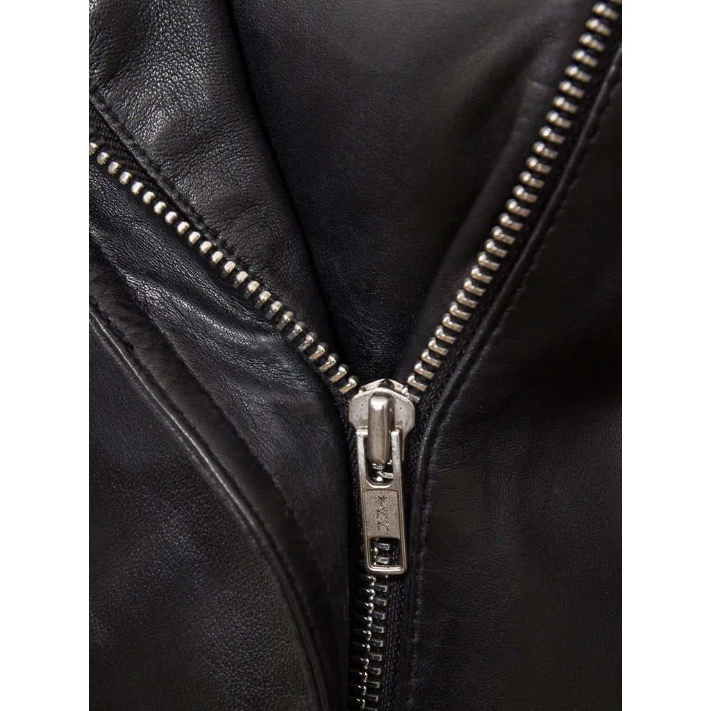 WOMENS BLACK LEATHER BIKER JACKET ESTERO - L