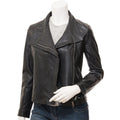 WOMENS BLACK LEATHER BIKER JACKET ESTERO - S