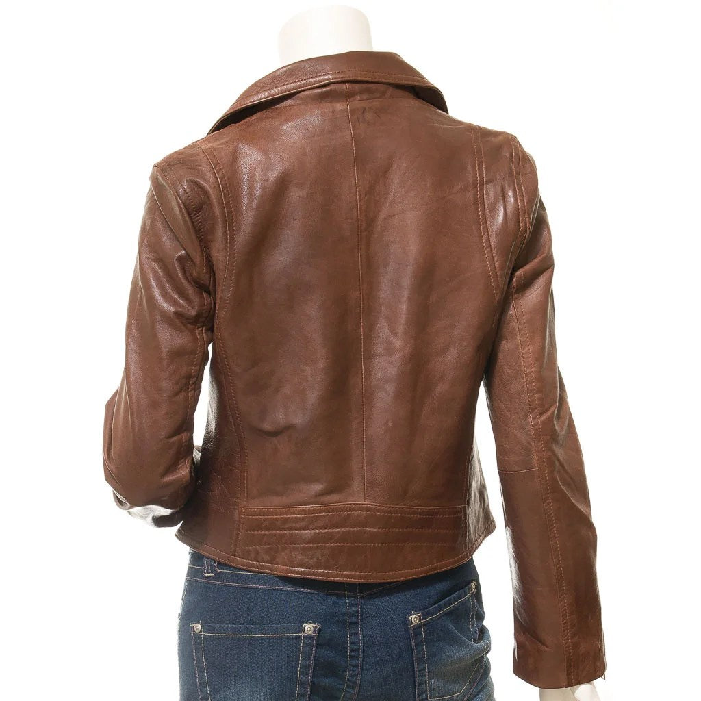 WOMENS BROWN LEATHER BIKER JACKET AMENIA - M