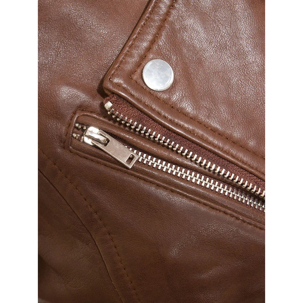 WOMENS BROWN LEATHER BIKER JACKET AMENIA - XL